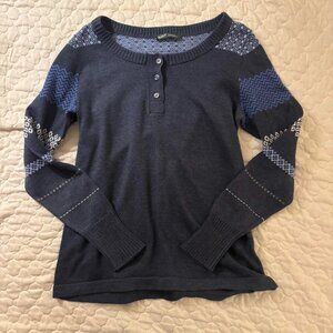 Vintage Woolrich Women’s Blue Patterned Henley Long Sleeve Top Size M